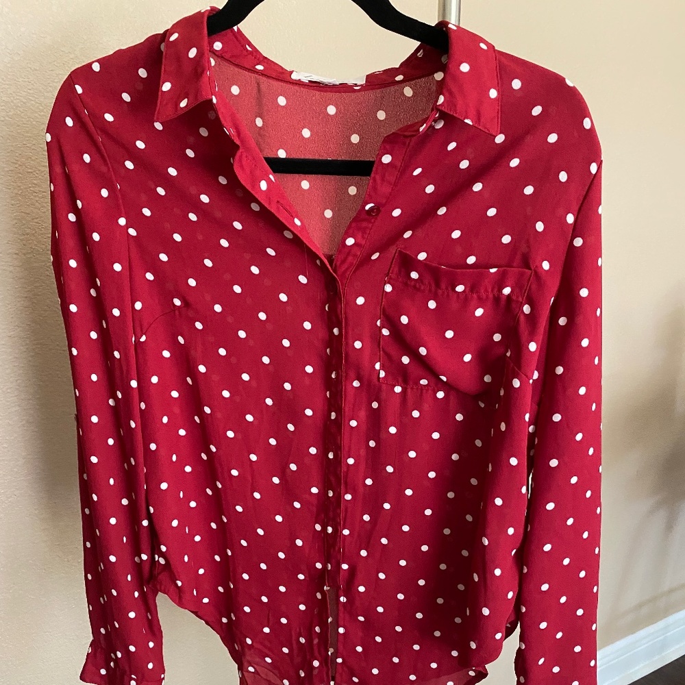 Red and white Polkadot blouse